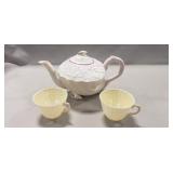 Vintage Belleek China Tea Pot & (2) Cups