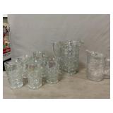 Sgn. Hawkes Cut Glass Water Pitcher & Tumblers,