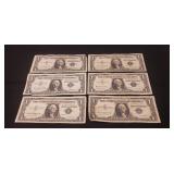 (6) U.S. Silver Certificate One Dollar Bills