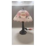 (1) Electric Table Lamp w/ Floral Glass Shade