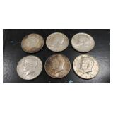 (6) U.S. 1964 Silver Kennedy Half Dollar Coins