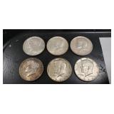 (6) U.S. 1964 Silver Kennedy Half Dollar Coins