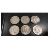 (6) U.S. 1964 Silver Kennedy Half Dollar Coins