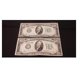 (2) 1934 U.S. Ten Dollar Bills