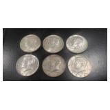 (6) 1964 U.S. Silver Kennedy Half Dollar Coins