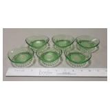 (6) Vintage Green Depression Glass Berry Bowls