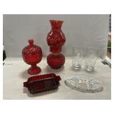 L.E. Smith Moon & Stars Oil Lamp & Lidded Bowl,