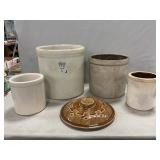 Lot Of Stoneware Crocks, Glazed Lid (Chips,