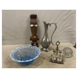 Lace-Edged Bowl, Pewter Ewer, Vintage Stand W/3