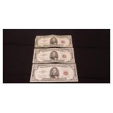 (3) U.S. Red Sealed Five Dollar Bills