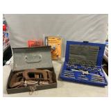 Box Lot With Irwin Tap & Die Set, Clamps,
