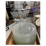 Lot With Pressed Glass Plates, Champagne Glasses,