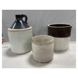 2-Tone Stoneware Jug & Crock + (1) Crock (For