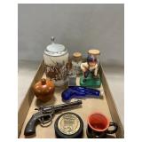 Lot With Cap Pistol, Cobalt Gun Bottle, Harley