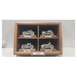 (4) Pewter Harley Davidson Motorcycle Replicas w/