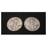 (2) 1942 U.S. Silver Walking Liberty Half Dollar