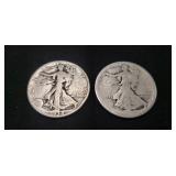 (2) U.S. Silver Walking Liberty Half Dollar Coins