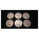 (6) U.S. 1964 Silver Kennedy Half Dollar Coins