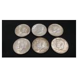 (6) 1964 U.S. Kennedy Half Dollar Coins (90%
