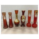 Czech Bohemian Ruby Red Glass Vases With Gilding