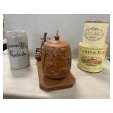 Wooden Pipe Stand, Tobacco Tins, Stein