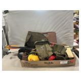 Box Lot Of Hunting Supplies, Headphones, Arrows,