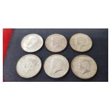 (6) U.S. 1964 Silver Kennedy Half Dollar Coins