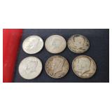 (6) U.S. 1964 Silver Kennedy Half Dollar Coins