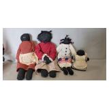 (4) Black Americana Primitive Folk Art Dolls
