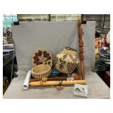 Woven Baskets, Native American Flute & Totem,