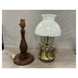 Wooden Lamp Base, Brass Teapot Lamp