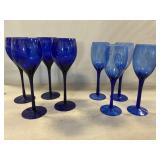 (2) Sets Of Blue Wine Glasses