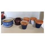 (1) Stoneware Bowl, (1) Stoneware Bean Pot & (4)