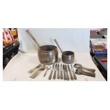 (2) Heavy Duty Metal Cook Pots & Assorted Silver