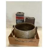 Aluminum  Pot, Vintage Cans, Chalkware Eagle