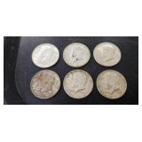(6) U.S. Silver Kennedy Half Dollar Coins (90%