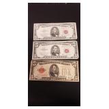 (3) U.S. Red Sealed Five Dollar Bills