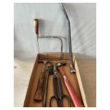 Lot With Hatchet Hammer, Tin Snips,Pry Bars,
