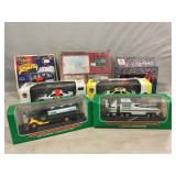(2) Mini Hess Trucks, Corvette Collector Cards,