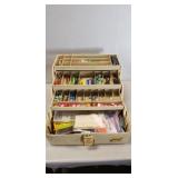 (1) Plastic Fishing Tackle Box w/ Assorted Tackle