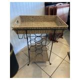 Wicker Table w/Built in Wine Rack