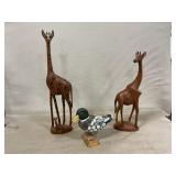 Carved Wooden Giraffes & Duck