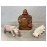 Stone Rhinoceros & Hippo Sculptures, Wooden