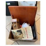Box Lot With Lap Desk, Storage Bin, Match Holder,