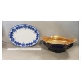Vintage Flow Blue Oval Platter & Vintage