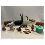 Wooden Carved Animals, Porcelain Birds, Redware