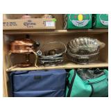 Shelf Lot With Copper Chafing Dish, Silverplate,