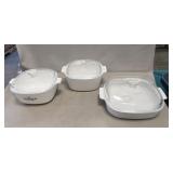 (3) Coring Ware Casserole Dishes w/ Glass Lids