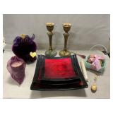 Brass Candleholders, Candles, Lacquer Plates,