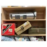 Shelf Lot With Saf-T-Toss, Old Pal TackleBox,